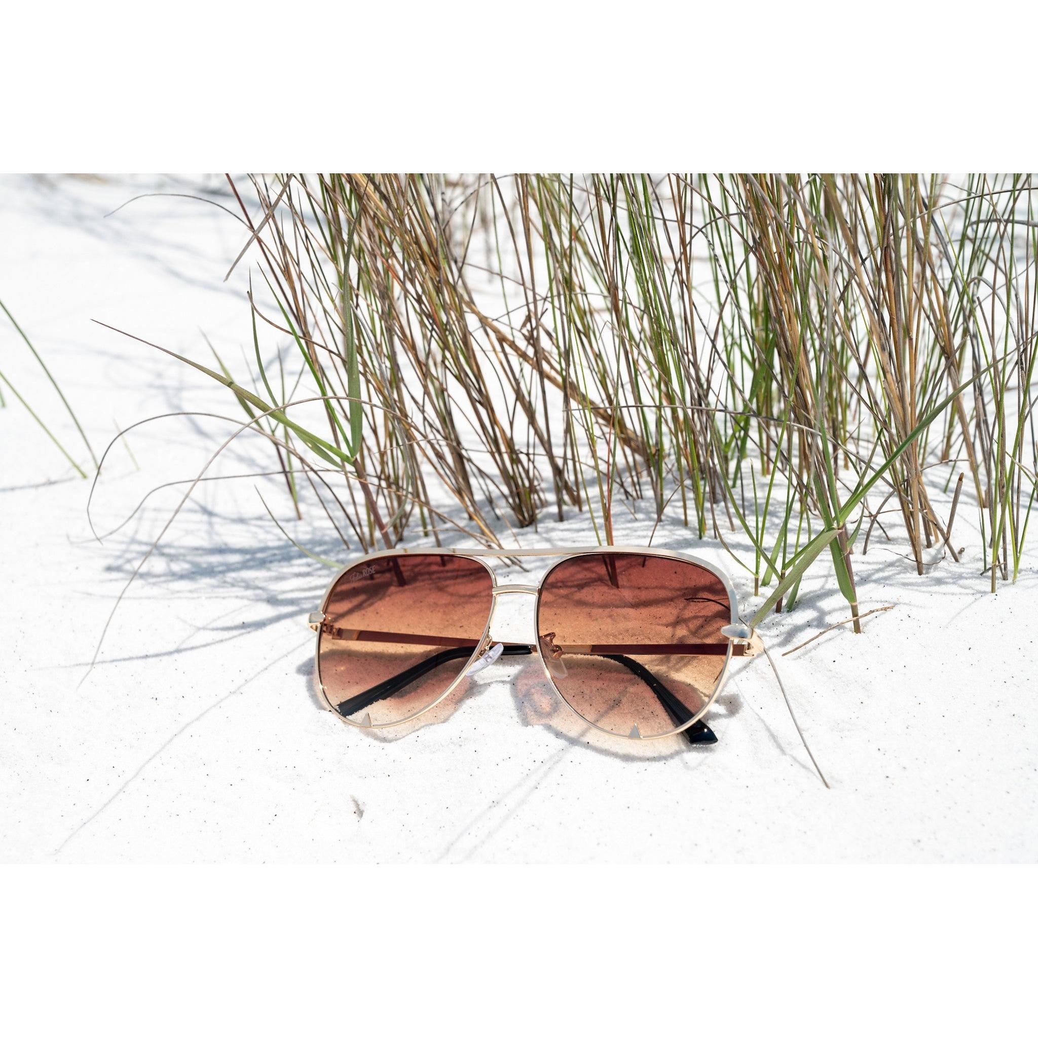 Gold/Caramel Tea - High Quality Unisex Aviator Sunglasses *