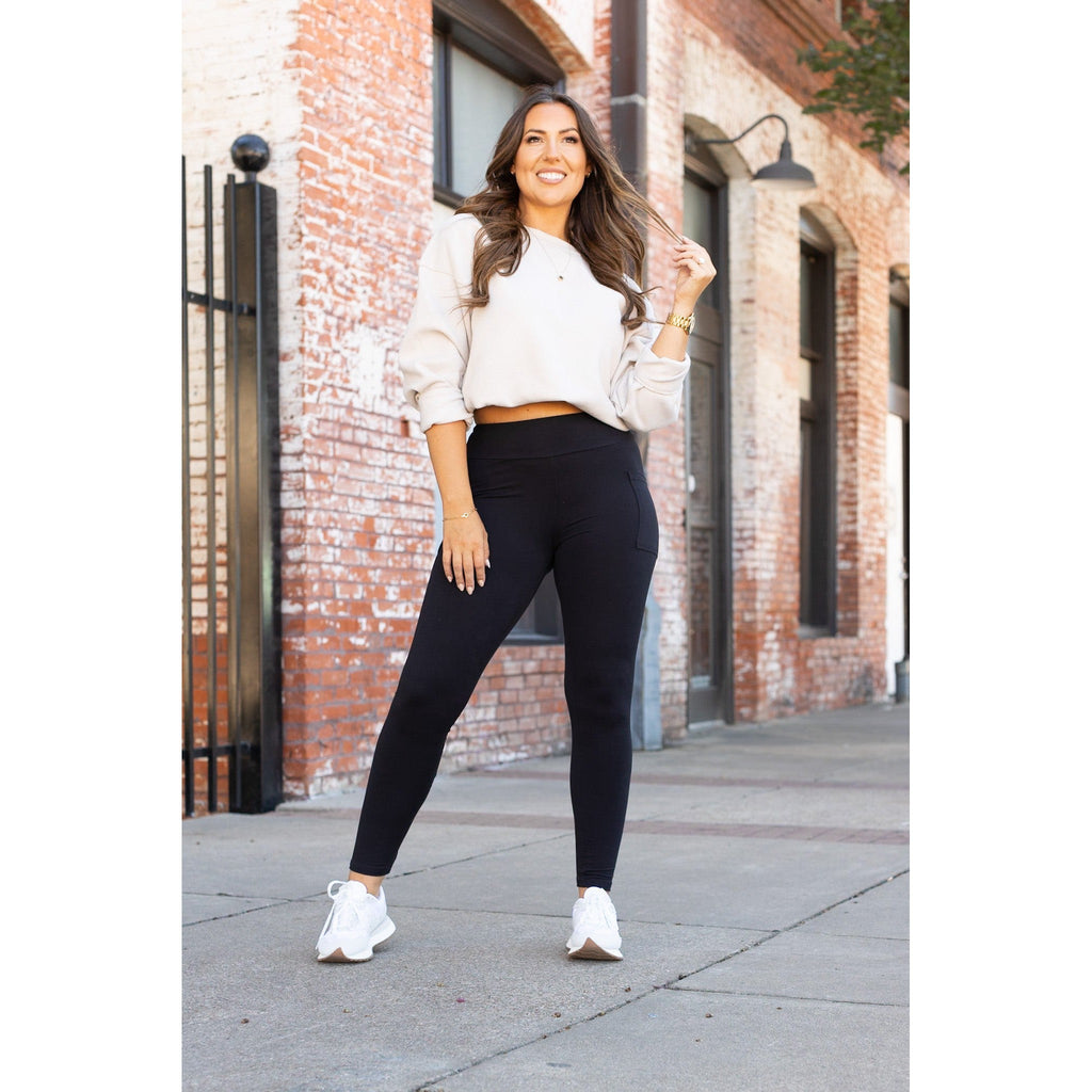 Black Full-Length Leggings with Pocket